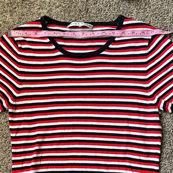 TRINA TURK Red, White, and Black Striped Ribbed Knit Top M - Picture 5 of 6